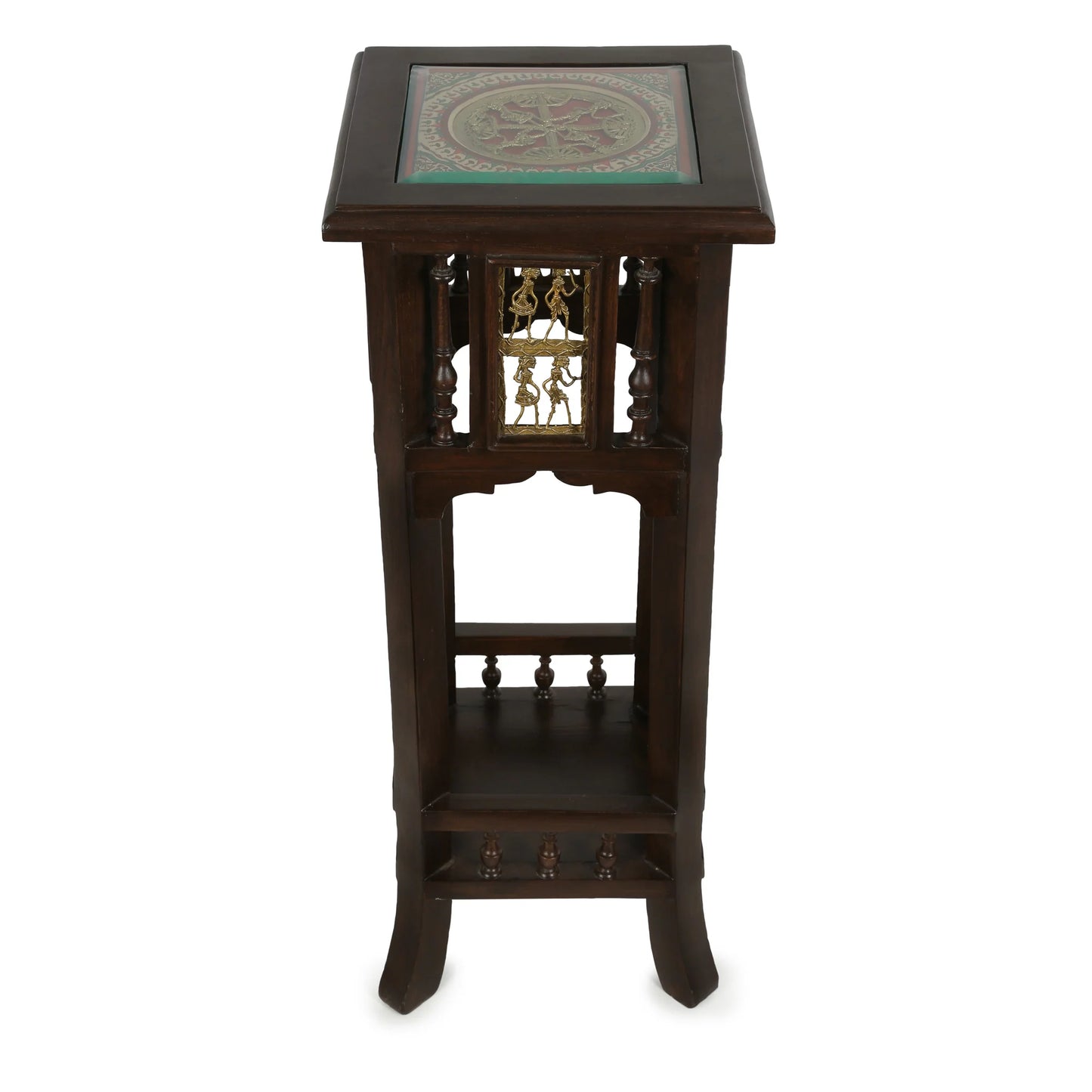 Nyra-II Premium Teakwood 30-Inch Tall Planter Stand – Warli & Dhokra Art Accents
