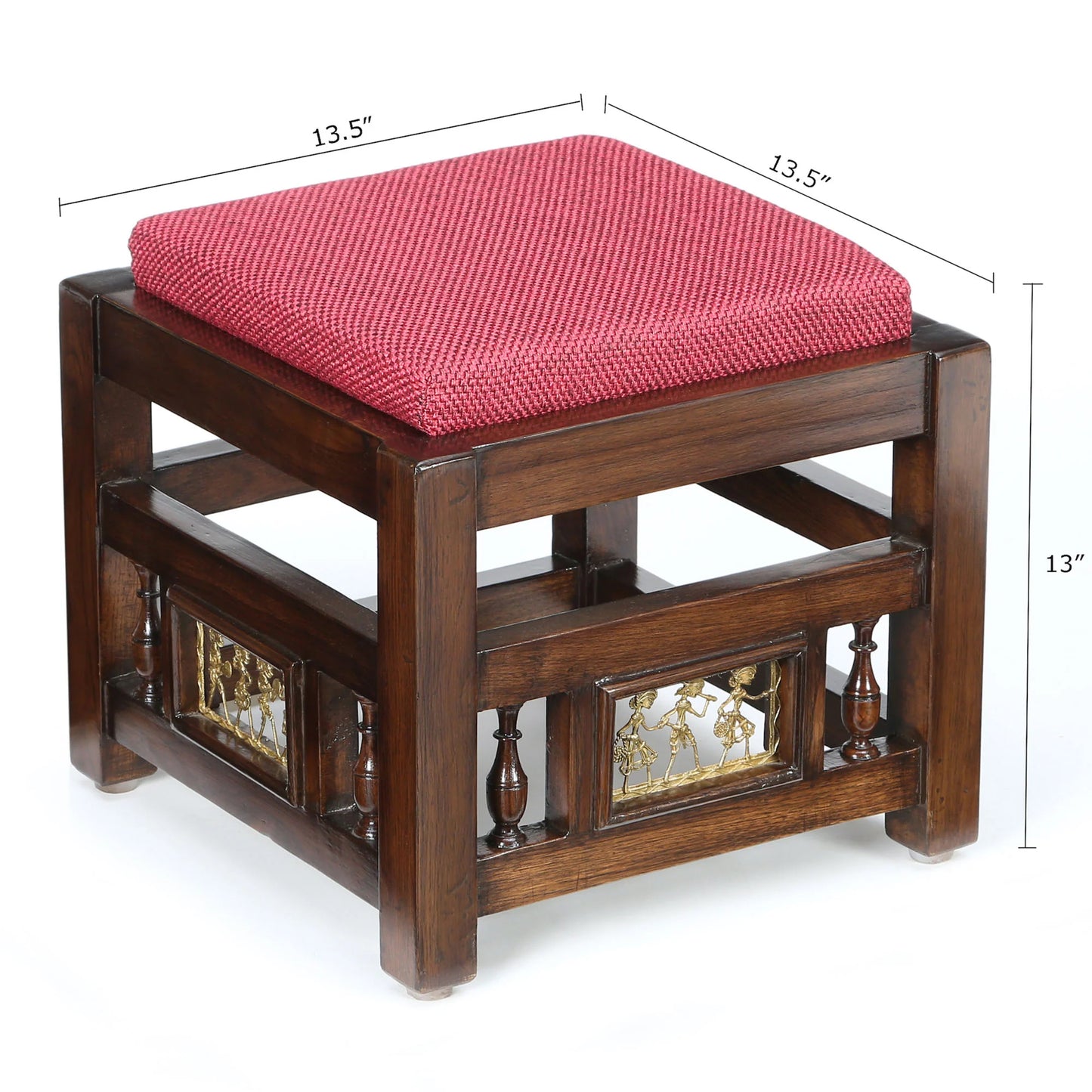 Osho Smart Premium Teakwood 4-Seater Coffee Table Set – 36-Inch Center Table with 4 Hideaway Puffy Stools (Warli & Dhokra Art)
