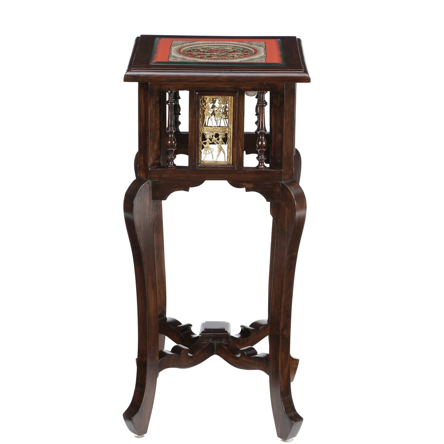 Shahi Premium Teakwood 30-Inch Tall End Table – Warli & Dhokra Art Accents