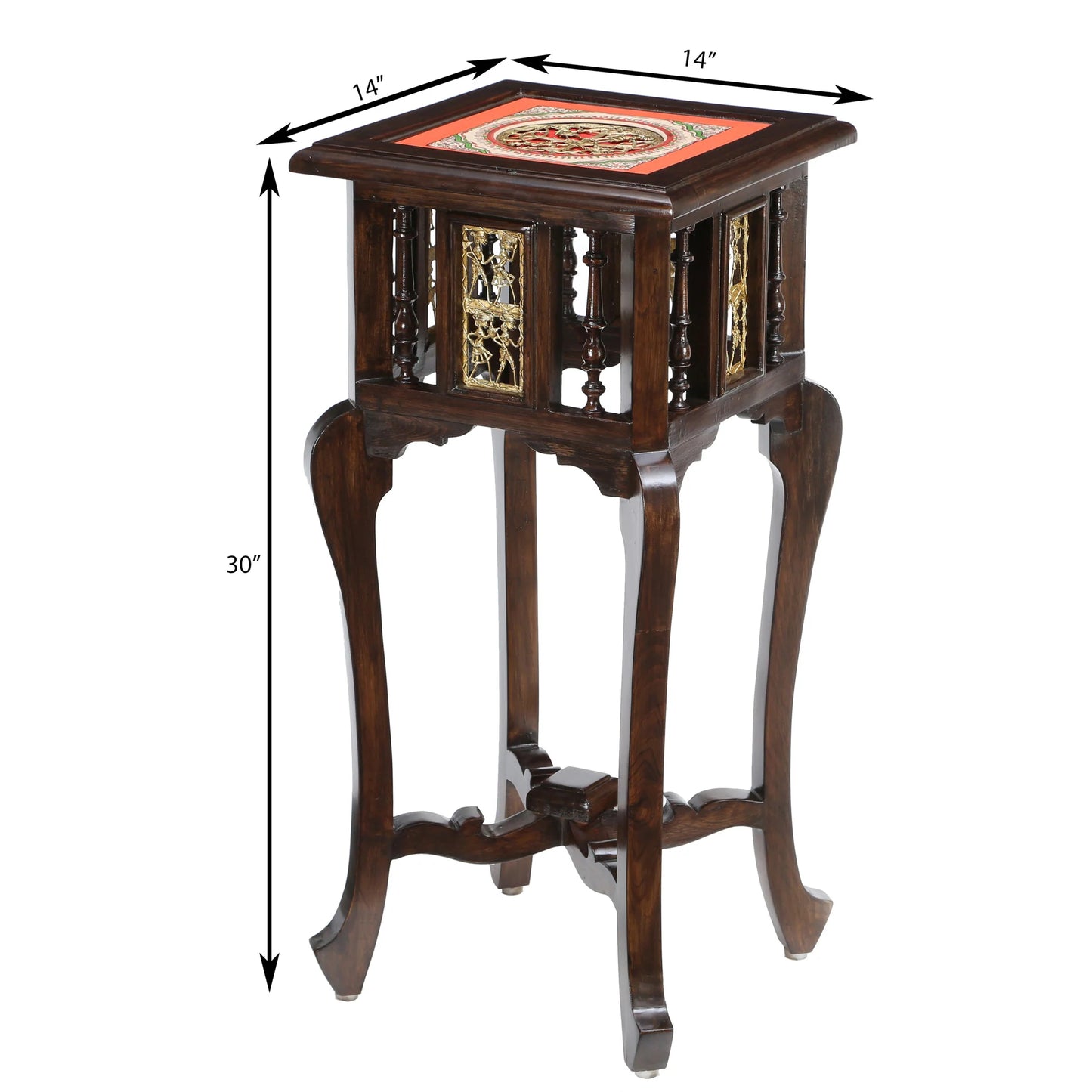 Shahi Premium Teakwood 30-Inch Tall End Table – Warli & Dhokra Art Accents