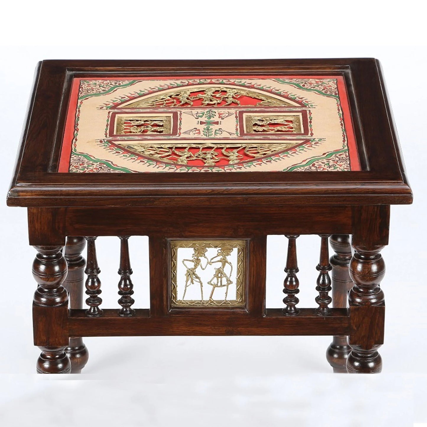 Soho Premium Teakwood 18-Inch Bedside Table – Warli & Dhokra Art Accents