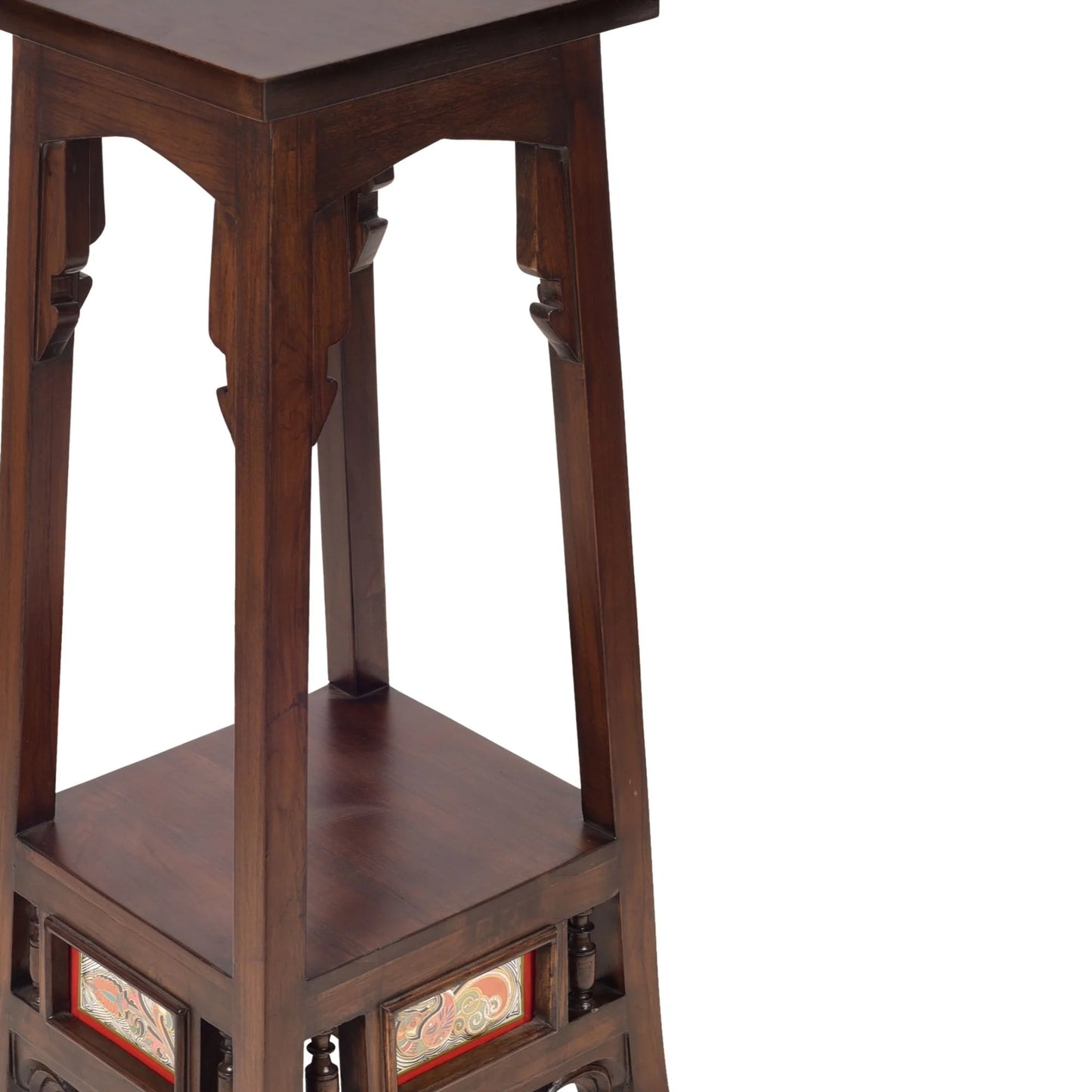 Sphinx-I Premium Teakwood Tall Planter Stand – Warli & Dhokra Art Accents