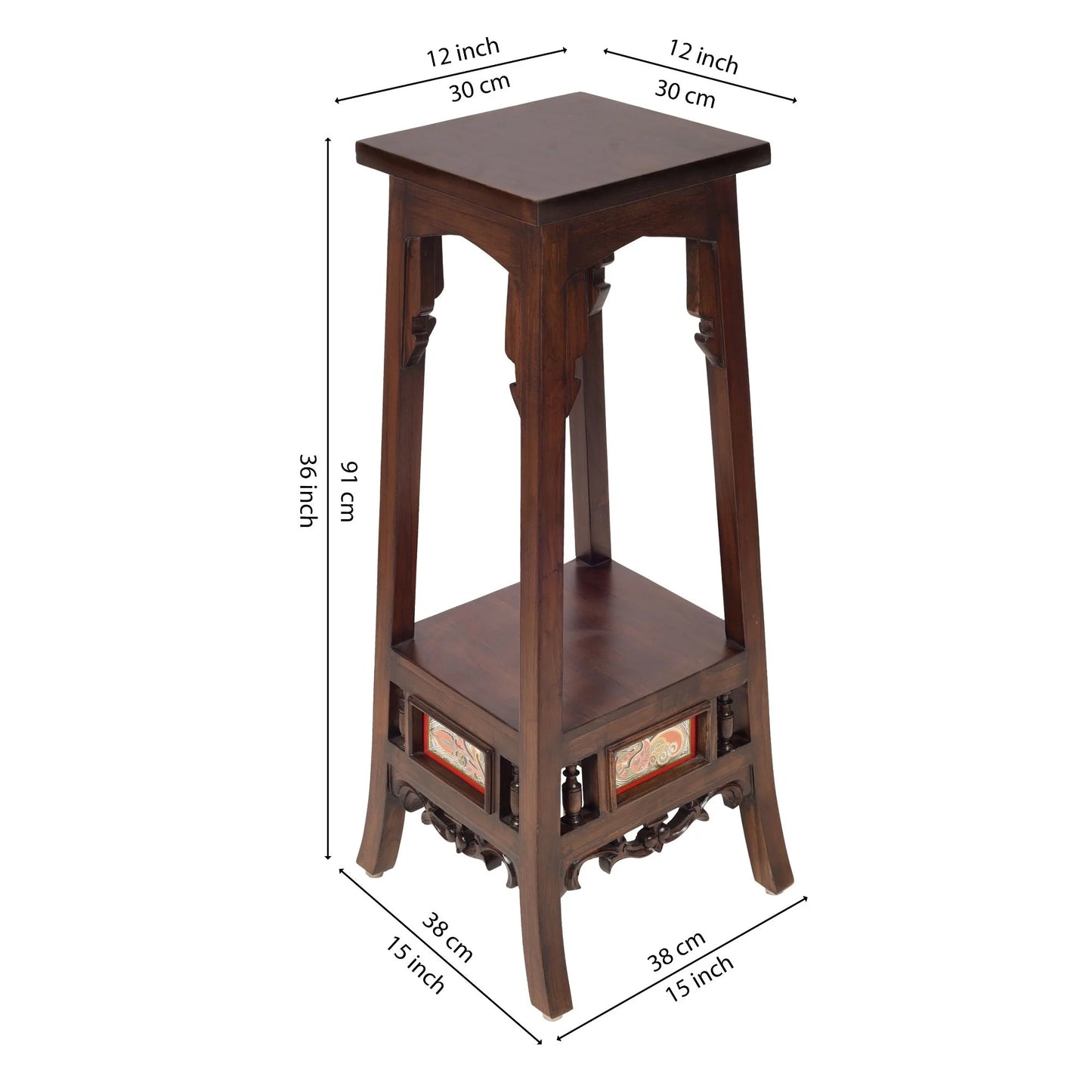 Sphinx-I Premium Teakwood Tall Planter Stand – Warli & Dhokra Art Accents