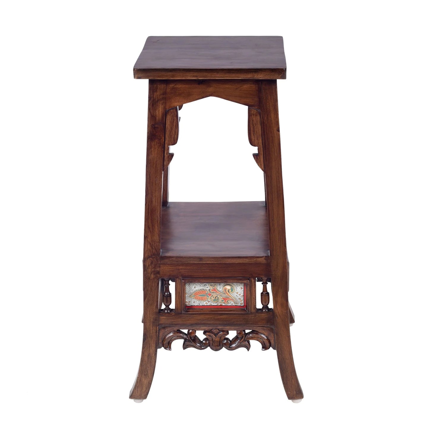 Sphinx Premium Teakwood Planter Stand – 30-Inch Tall Accent Table with Warli & Dhokra Art