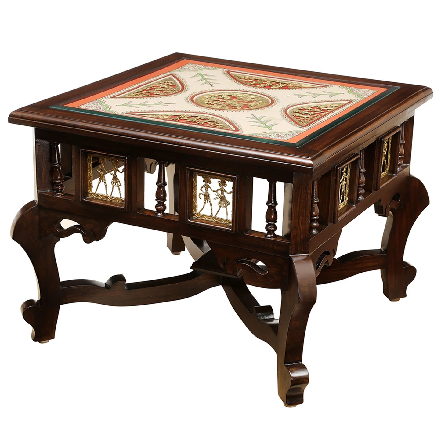 Tamas Premium Teakwood 24-Inch Coffee Table – Square Accent Centerpiece with Warli & Dhokra Art