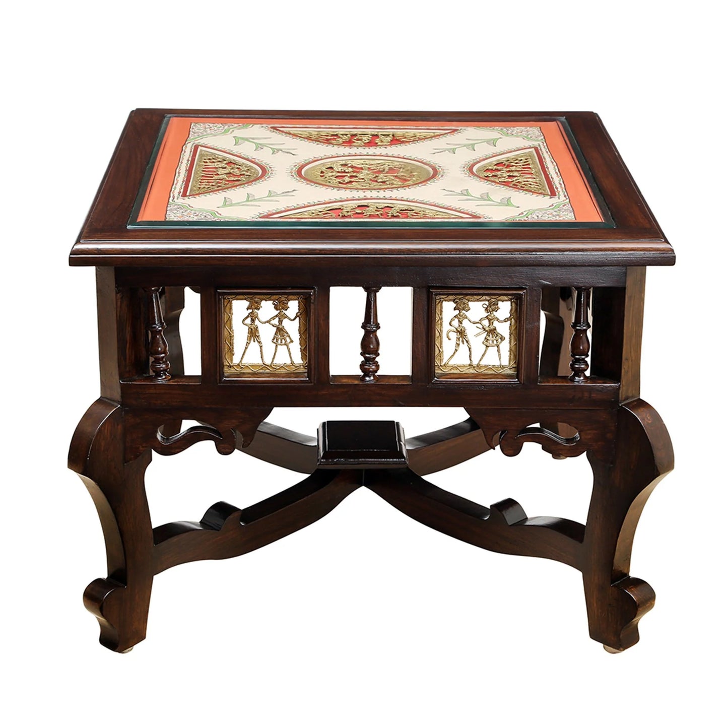 Tamas Premium Teakwood 24-Inch Coffee Table – Square Accent Centerpiece with Warli & Dhokra Art