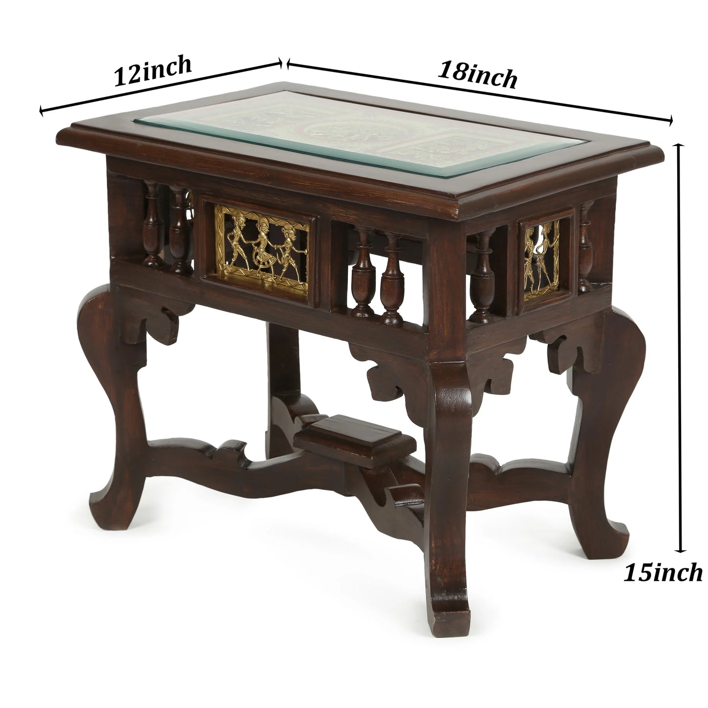 Yuge-II Premium Teakwood Low End Table – Rectangular Accent Stand with Warli & Dhokra Art
