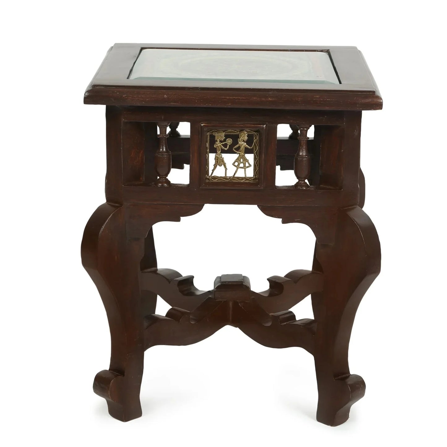 Yuge Premium Teakwood 17-Inch Low End Table – Square Accent Stand with Warli & Dhokra Art