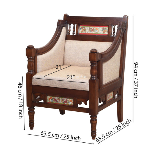 Maharani Teakwood Art Sofa Set (3+1+1+Center Table) | Peacock Artwork