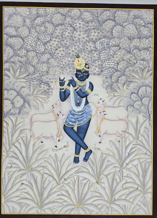 Lord Krishna with Flute Pichwai | 4x3 ft