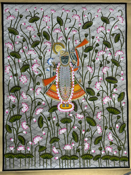 Shrinathji Pichwai with lotuses 18”x24”