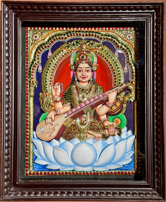 Goddess Saraswati Tanjore Embossed