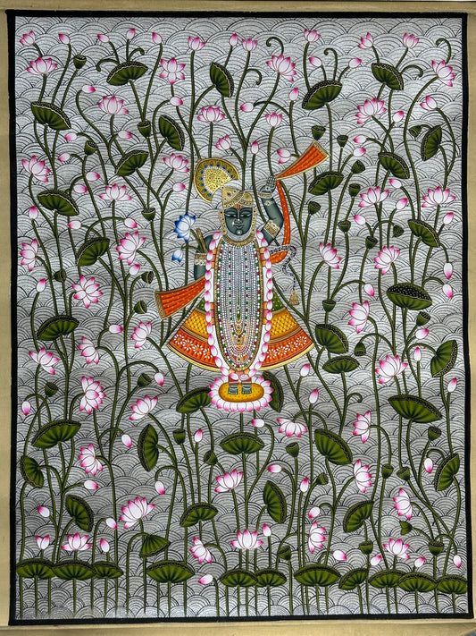 Shrinathji Pichwai with lotuses 18”x24”