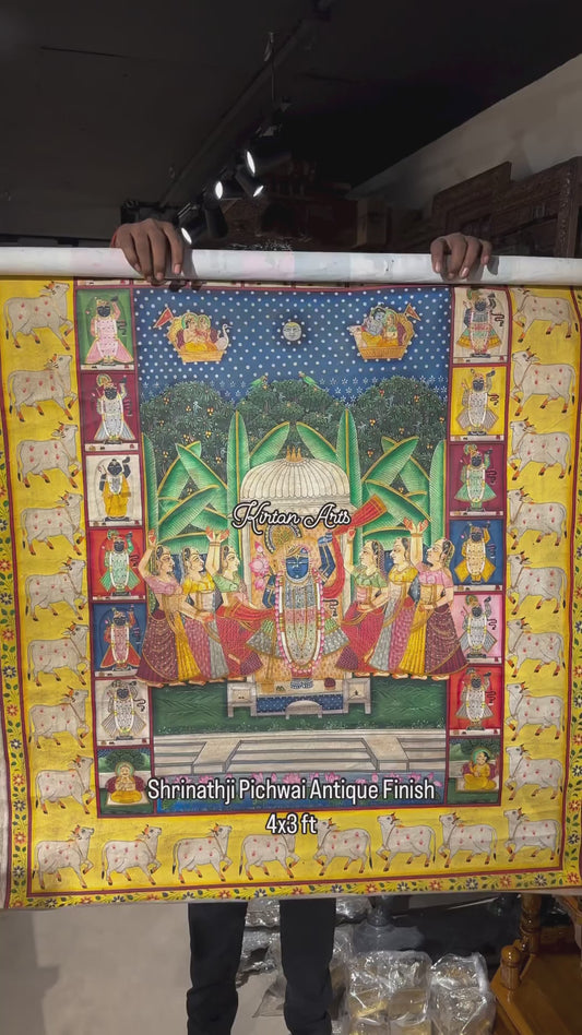 Sharad Purnima Pichwai Painting | 4x3ft | Antique Finish