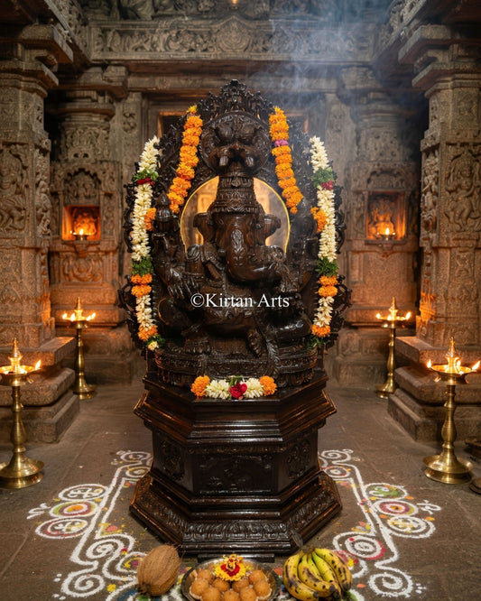 61" Hand-Carved Rosewood Chaturbhuja Ganesha Statue