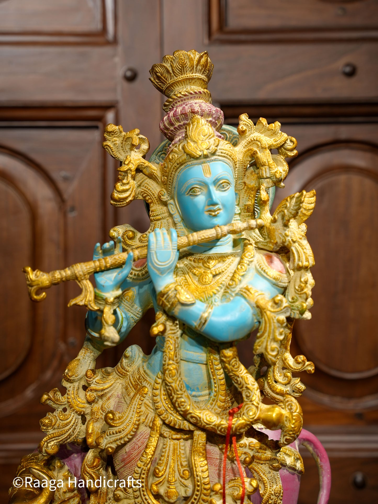 Brass Lord Krishna with Cow 26"