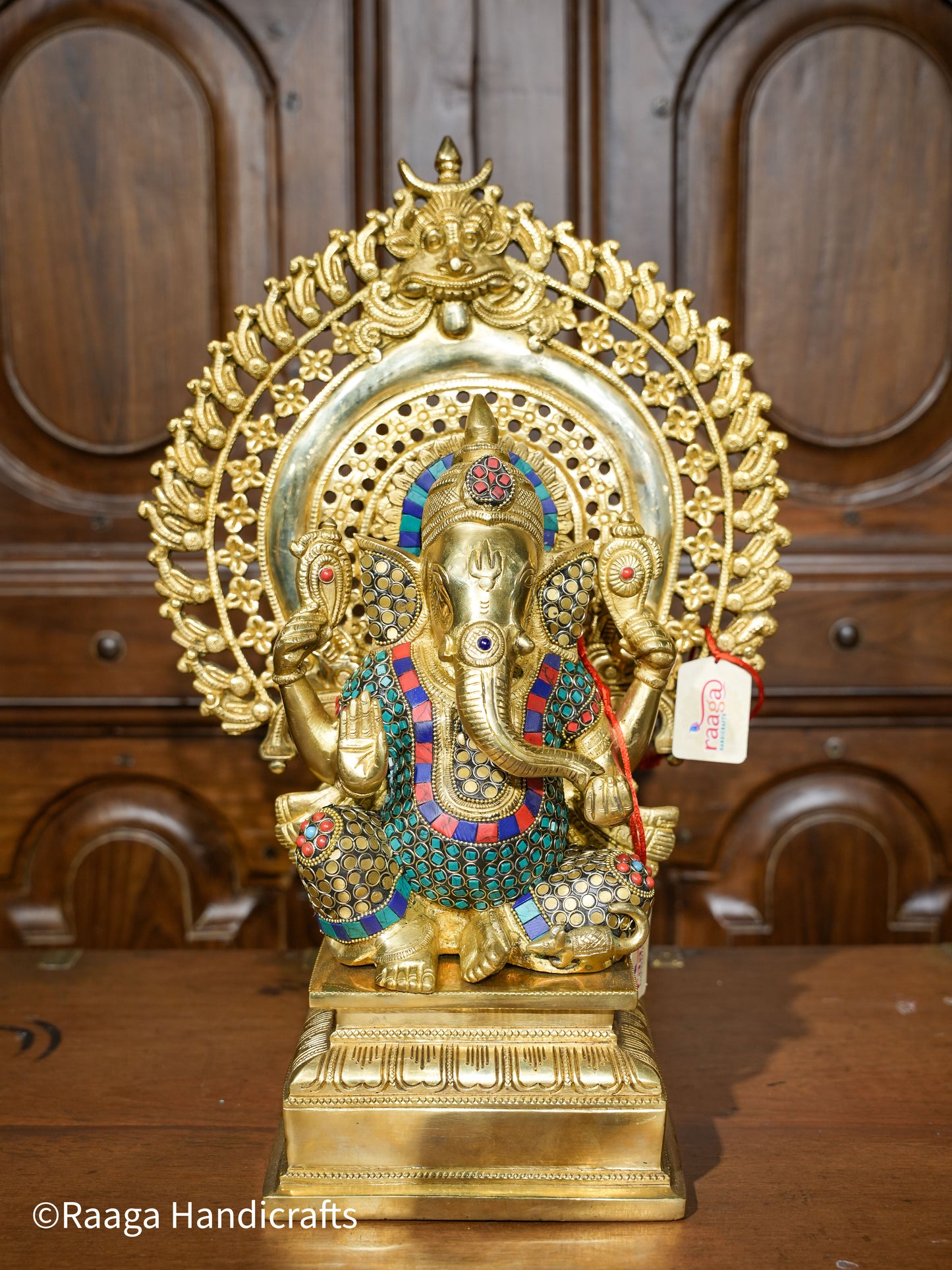Brass Ganesha Stonework with Prabhavali